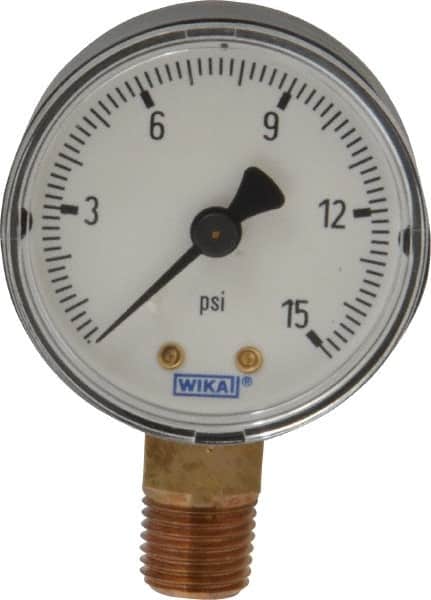 Wika - 2" Dial, 1/4 Thread, 0-15 Scale Range, Pressure Gauge - Lower Connection Mount, Accurate to 3-2-3% of Scale - Benchmark Tooling