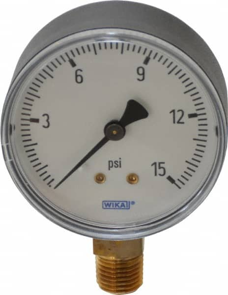 Wika - 2-1/2" Dial, 1/4 Thread, 0-15 Scale Range, Pressure Gauge - Lower Connection Mount, Accurate to 3-2-3% of Scale - Benchmark Tooling