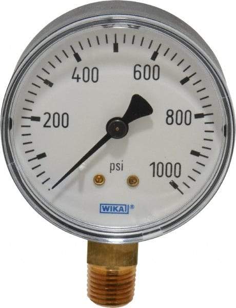 Wika - 2-1/2" Dial, 1/4 Thread, 0-1,000 Scale Range, Pressure Gauge - Lower Connection Mount, Accurate to 3-2-3% of Scale - Benchmark Tooling