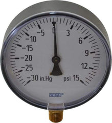 Wika - 4" Dial, 1/4 Thread, 30-0-15 Scale Range, Pressure Gauge - Lower Connection Mount, Accurate to 3-2-3% of Scale - Benchmark Tooling