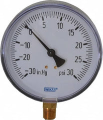 Wika - 4" Dial, 1/4 Thread, 30-0-30 Scale Range, Pressure Gauge - Lower Connection Mount, Accurate to 3-2-3% of Scale - Benchmark Tooling