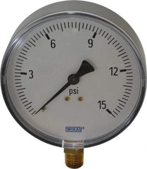 Wika - 4" Dial, 1/4 Thread, 0-15 Scale Range, Pressure Gauge - Lower Connection Mount, Accurate to 3-2-3% of Scale - Benchmark Tooling