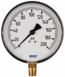 Wika - 4" Dial, 1/4 Thread, 0-200 Scale Range, Pressure Gauge - Lower Connection Mount, Accurate to 3-2-3% of Scale - Benchmark Tooling