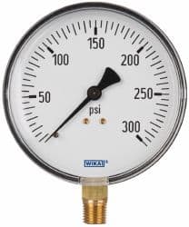 Wika - 4" Dial, 1/4 Thread, 0-300 Scale Range, Pressure Gauge - Lower Connection Mount, Accurate to 3-2-3% of Scale - Benchmark Tooling