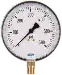 Wika - 4" Dial, 1/4 Thread, 0-600 Scale Range, Pressure Gauge - Lower Connection Mount, Accurate to 3-2-3% of Scale - Benchmark Tooling