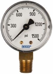 Wika - 2" Dial, 1/4 Thread, 0-1,500 Scale Range, Pressure Gauge - Lower Connection Mount, Accurate to 3-2-3% of Scale - Benchmark Tooling