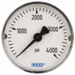 Wika - 2" Dial, 1/4 Thread, 0-4,000 Scale Range, Pressure Gauge - Center Back Connection Mount, Accurate to 3-2-3% of Scale - Benchmark Tooling