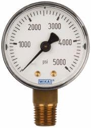 Wika - 2" Dial, 1/4 Thread, 0-5,000 Scale Range, Pressure Gauge - Lower Connection Mount, Accurate to 3-2-3% of Scale - Benchmark Tooling