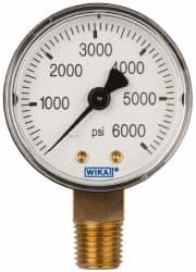 Wika - 2" Dial, 1/4 Thread, 0-6,000 Scale Range, Pressure Gauge - Lower Connection Mount, Accurate to 3-2-3% of Scale - Benchmark Tooling