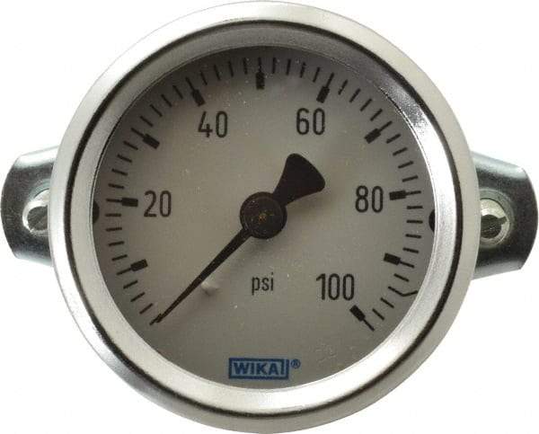 Wika - 2" Dial, 1/4 Thread, 0-100 Scale Range, Pressure Gauge - U-Clamp Panel Mount, Center Back Connection Mount, Accurate to 3-2-3% of Scale - Benchmark Tooling