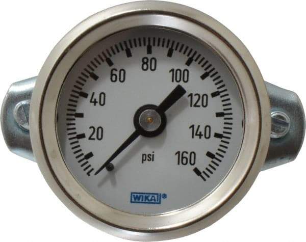 Wika - 1-1/2" Dial, 1/8 Thread, 0-160 Scale Range, Pressure Gauge - U-Clamp Panel Mount, Center Back Connection Mount, Accurate to 3-2-3% of Scale - Benchmark Tooling