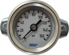 Wika - 1-1/2" Dial, 1/8 Thread, 0-160 Scale Range, Pressure Gauge - U-Clamp Panel Mount, Center Back Connection Mount, Accurate to 3-2-3% of Scale - Benchmark Tooling