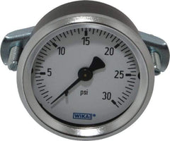 Wika - 2" Dial, 1/4 Thread, 0-30 Scale Range, Pressure Gauge - U-Clamp Panel Mount, Center Back Connection Mount, Accurate to 3-2-3% of Scale - Benchmark Tooling