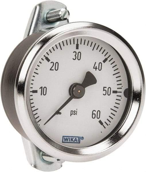 Wika - 2" Dial, 1/4 Thread, 0-60 Scale Range, Pressure Gauge - U-Clamp Panel Mount, Center Back Connection Mount, Accurate to 3-2-3% of Scale - Benchmark Tooling