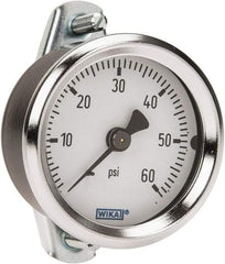 Wika - 2" Dial, 1/4 Thread, 0-60 Scale Range, Pressure Gauge - U-Clamp Panel Mount, Center Back Connection Mount, Accurate to 3-2-3% of Scale - Benchmark Tooling