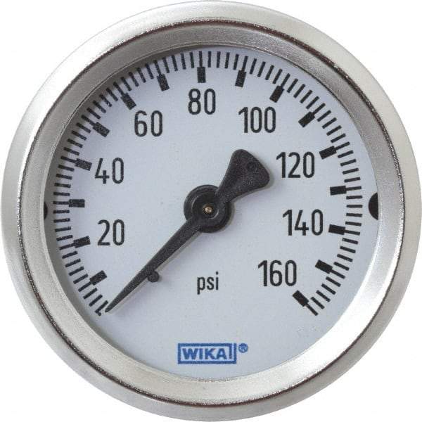 Wika - 2" Dial, 1/4 Thread, 0-160 Scale Range, Pressure Gauge - U-Clamp Panel Mount, Center Back Connection Mount, Accurate to 3-2-3% of Scale - Benchmark Tooling