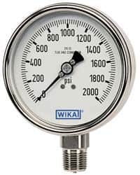 Wika - 2-1/2" Dial, 1/4 Thread, 0-15 Scale Range, Pressure Gauge - Center Back Connection Mount, Accurate to 2-1-2% of Scale - Benchmark Tooling