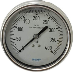 Wika - 4" Dial, 1/4 Thread, 0-400 Scale Range, Pressure Gauge - Lower Back Connection Mount, Accurate to 1% of Scale - Benchmark Tooling