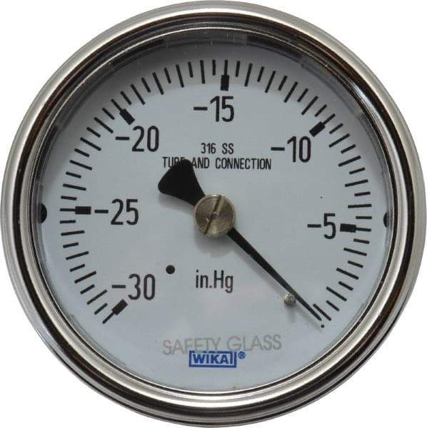 Wika - 2-1/2" Dial, 1/4 Thread, 30-0 Scale Range, Pressure Gauge - Center Back Connection Mount, Accurate to 2-1-2% of Scale - Benchmark Tooling