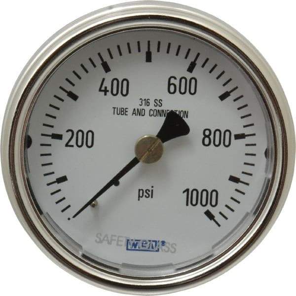 Wika - 2-1/2" Dial, 1/4 Thread, 0-1,000 Scale Range, Pressure Gauge - Center Back Connection Mount, Accurate to 2-1-2% of Scale - Benchmark Tooling