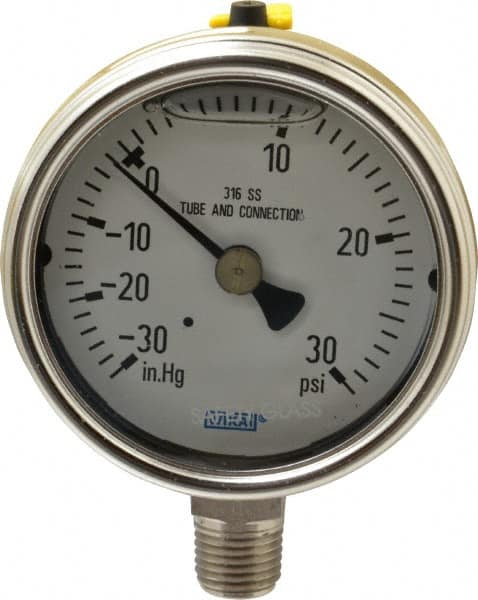 Wika - 2-1/2" Dial, 1/4 Thread, 30-0-30 Scale Range, Pressure Gauge - Lower Connection Mount, Accurate to 2-1-2% of Scale - Benchmark Tooling