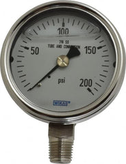 Wika - 2-1/2" Dial, 1/4 Thread, 0-200 Scale Range, Pressure Gauge - Lower Connection Mount, Accurate to 2-1-2% of Scale - Benchmark Tooling