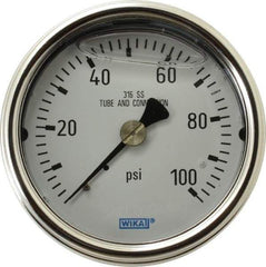 Wika - 2-1/2" Dial, 1/4 Thread, 0-100 Scale Range, Pressure Gauge - Center Back Connection Mount, Accurate to 2-1-2% of Scale - Benchmark Tooling