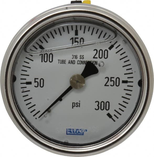 Wika - 2-1/2" Dial, 1/4 Thread, 0-300 Scale Range, Pressure Gauge - Center Back Connection Mount, Accurate to 2-1-2% of Scale - Benchmark Tooling