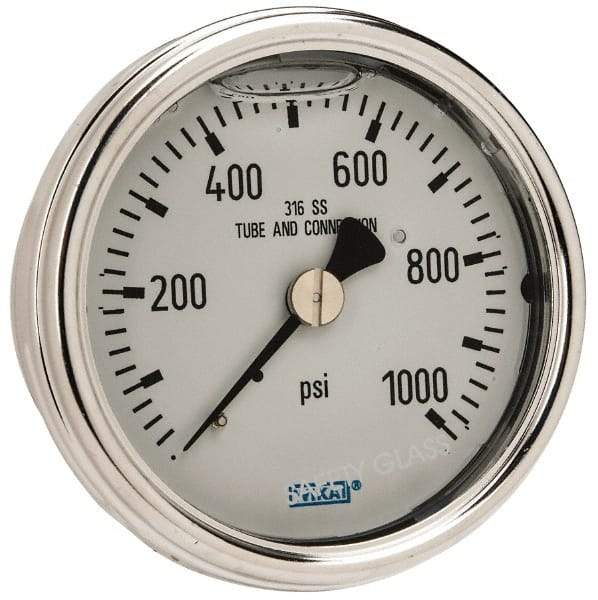 Wika - 2-1/2" Dial, 1/4 Thread, 0-1,000 Scale Range, Pressure Gauge - Center Back Connection Mount, Accurate to 2-1-2% of Scale - Benchmark Tooling