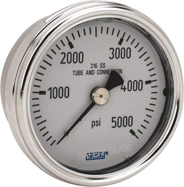 Wika - 2-1/2" Dial, 1/4 Thread, 0-5,000 Scale Range, Pressure Gauge - Center Back Connection Mount, Accurate to 2-1-2% of Scale - Benchmark Tooling