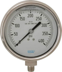 Wika - 4" Dial, 1/4 Thread, 0-400 Scale Range, Pressure Gauge - Lower Connection Mount, Accurate to 1% of Scale - Benchmark Tooling