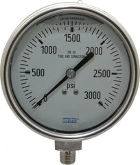 Wika - 4" Dial, 1/4 Thread, 0-3,000 Scale Range, Pressure Gauge - Lower Connection Mount, Accurate to 1% of Scale - Benchmark Tooling