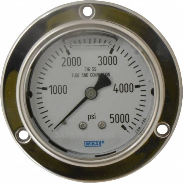 Wika - 2-1/2" Dial, 1/4 Thread, 0-5,000 Scale Range, Pressure Gauge - Lower Back Connection Mount, Accurate to 2-1-2% of Scale - Benchmark Tooling