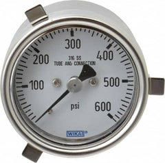 Wika - 2-1/2" Dial, 1/4 Thread, 0-600 Scale Range, Pressure Gauge - Lower Back Connection Mount, Accurate to 2-1-2% of Scale - Benchmark Tooling