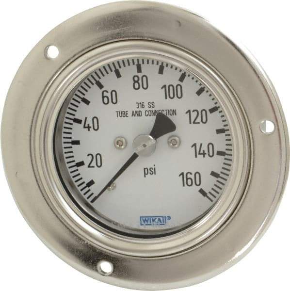 Wika - 2-1/2" Dial, 1/4 Thread, 0-160 Scale Range, Pressure Gauge - Lower Back Connection Mount, Accurate to 2-1-2% of Scale - Benchmark Tooling