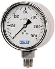 Wika - 2-1/2" Dial, 1/4 Thread, 3,000 Scale Range, Pressure Gauge - Lower Connection Mount, Accurate to 2-1-2% of Scale - Benchmark Tooling