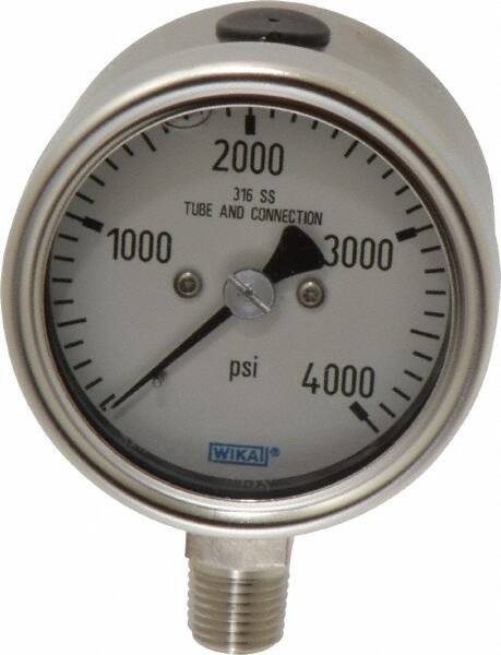 Wika - 2-1/2" Dial, 1/4 Thread, 0-4,000 Scale Range, Pressure Gauge - Lower Connection Mount, Accurate to 2-1-2% of Scale - Benchmark Tooling