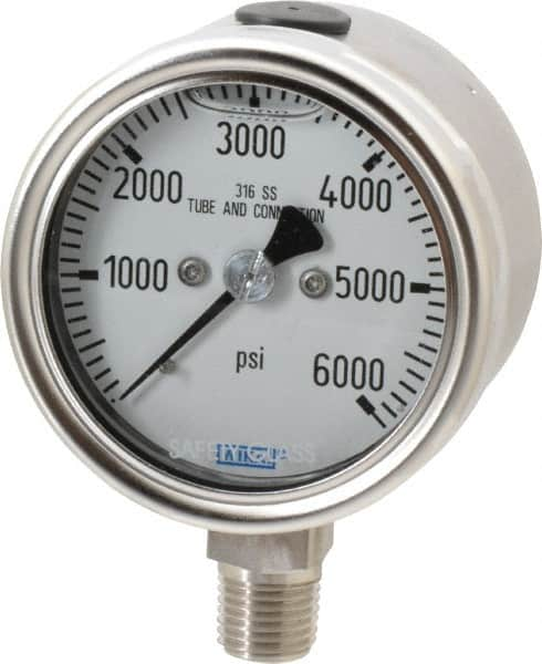 Wika - 2-1/2" Dial, 1/4 Thread, 0-6,000 Scale Range, Pressure Gauge - Lower Connection Mount, Accurate to 2-1-2% of Scale - Benchmark Tooling