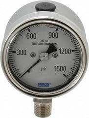 Wika - 2-1/2" Dial, 1/4 Thread, 0-1,500 Scale Range, Pressure Gauge - Lower Connection Mount, Accurate to 2-1-2% of Scale - Benchmark Tooling