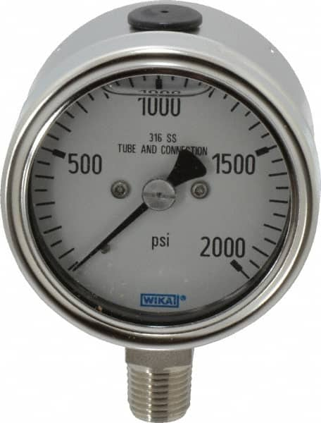 Wika - 2-1/2" Dial, 1/4 Thread, 0-2,000 Scale Range, Pressure Gauge - Lower Connection Mount, Accurate to 2-1-2% of Scale - Benchmark Tooling