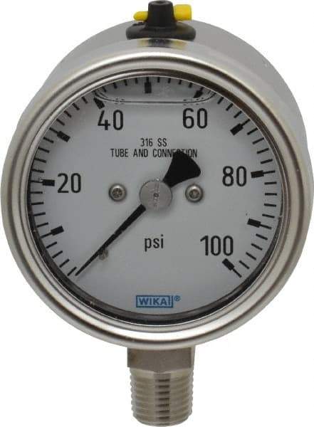 Wika - 2-1/2" Dial, 1/4 Thread, 100 Scale Range, Pressure Gauge - Lower Connection Mount, Accurate to 2-1-2% of Scale - Benchmark Tooling