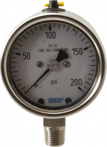 Wika - 2-1/2" Dial, 1/4 Thread, 200 Scale Range, Pressure Gauge - Lower Connection Mount, Accurate to 2-1-2% of Scale - Benchmark Tooling