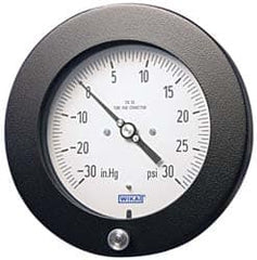 Wika - 4-1/2" Dial, 1/4 Thread, 30-0-100 Scale Range, Pressure Gauge - Lower Back Connection Mount, Accurate to 0.5% of Scale - Benchmark Tooling