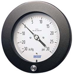Wika - 4-1/2" Dial, 1/4 Thread, 30-0 Scale Range, Pressure Gauge - Lower Back Connection Mount, Accurate to 0.5% of Scale - Benchmark Tooling