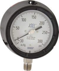 Wika - 4-1/2" Dial, 1/2 Thread, 30-0-300 Scale Range, Pressure Gauge - Lower Connection Mount, Accurate to 0.5% of Scale - Benchmark Tooling