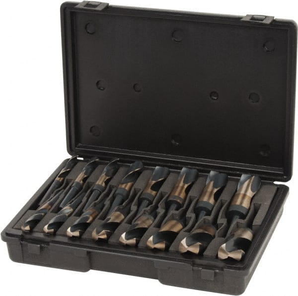 Interstate - 9/16 to 1-1/2", 135° Point, Oxide Finish, Cobalt Reduced Shank Drill Bit Set - Benchmark Tooling