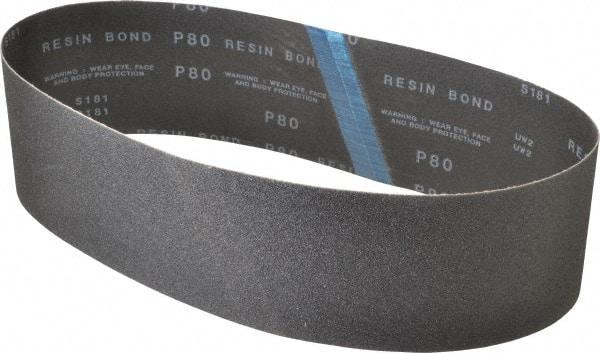 Made in USA - 4" Wide x 36" OAL, 80 Grit, Silicon Carbide Abrasive Belt - Silicon Carbide, Medium, Coated, X/Y Weighted Cloth Backing, Wet/Dry, Series S181 - Benchmark Tooling