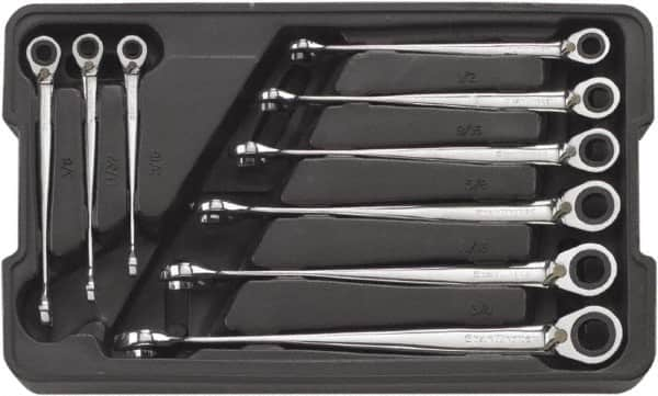 GearWrench - 9 Piece, 5/16" to 3/4", 12 Point Ratcheting Combination Wrench/X-Beam Set - Inch Measurement Standard, Chrome Finish, Comes in Plastic Tray - Benchmark Tooling