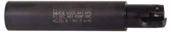 Kennametal - 5/8" Cut Diam, 0.396" Max Depth of Cut, 3/4" Shank Diam, 4" OAL, Indexable Square Shoulder End Mill - EC10.., EP10.. Inserts, Cylindrical Shank, 0° Lead Angle, Through Coolant - Benchmark Tooling