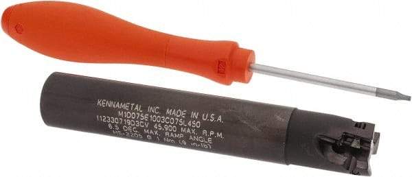 Kennametal - 3/4" Cut Diam, 0.398" Max Depth of Cut, 3/4" Shank Diam, 4-1/2" OAL, Indexable Square Shoulder End Mill - EC10.., EP10.. Inserts, Cylindrical Shank, 0° Lead Angle, Through Coolant - Benchmark Tooling